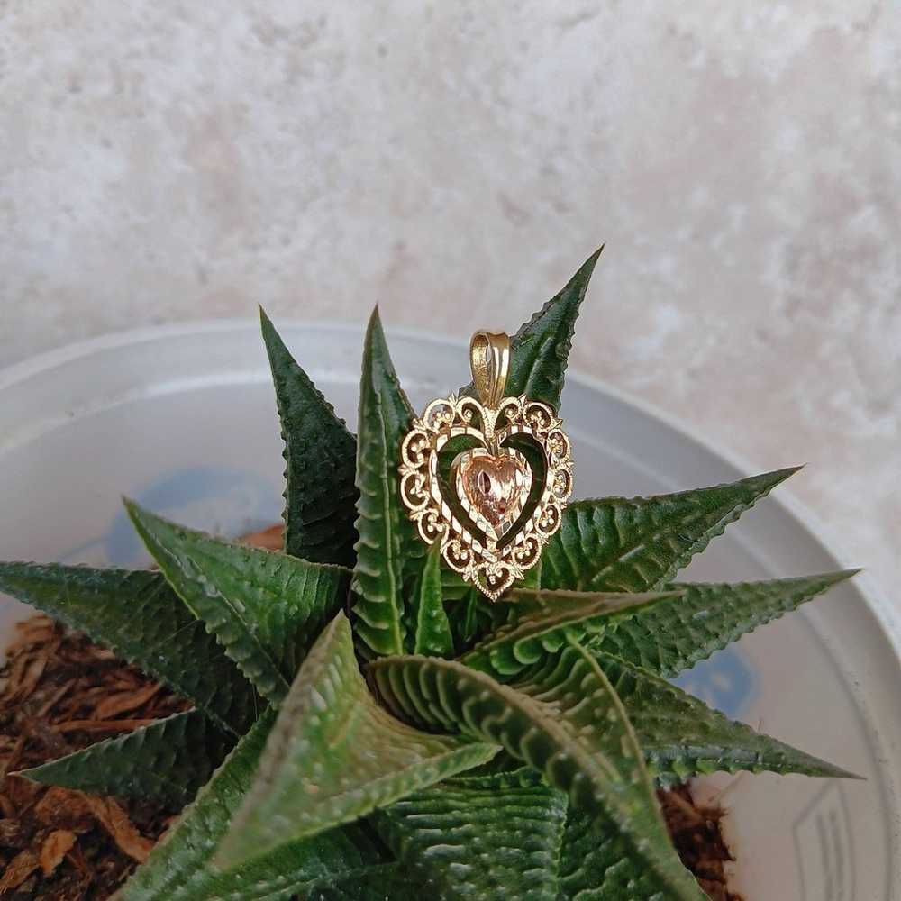 14k Yellow & Rose Gold 2 Tone Filigree Heart Pend… - image 4