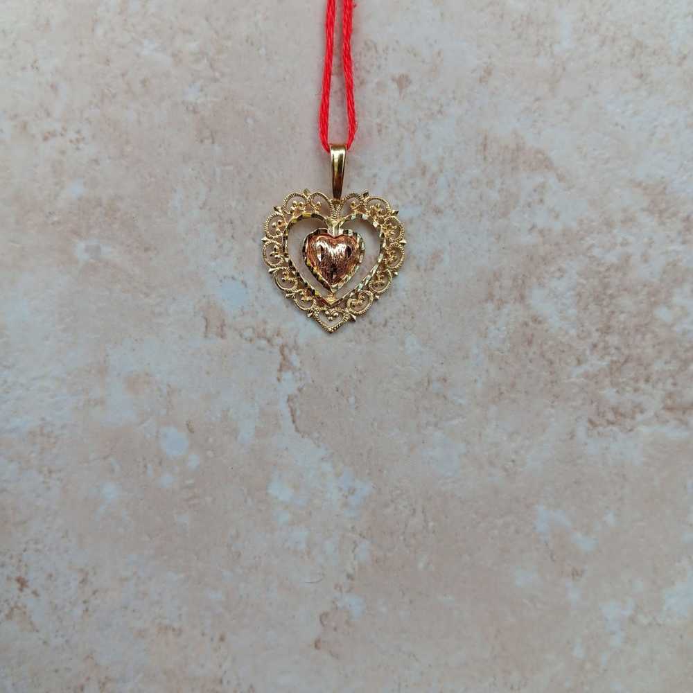 14k Yellow & Rose Gold 2 Tone Filigree Heart Pend… - image 7