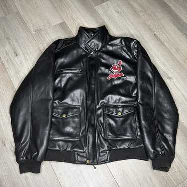 Rare Vintage 90's Cleveland Indians Leather Bomber Jacket Size M good Wahoo MLB