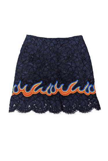 Sandro - Navy Lace Skirt w/ Flame Embroidered Ruff