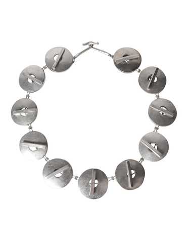 Krizia Vintage Matte Silver Toggle Disc Necklace