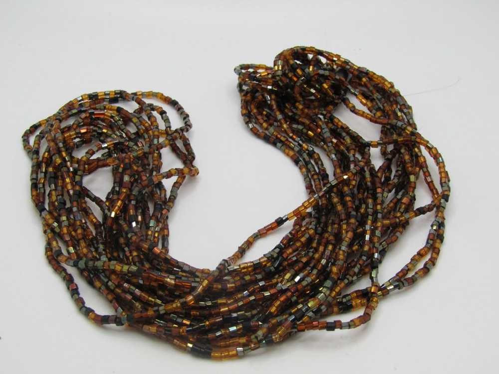 Vintage 12 Strand Amber & Black Beaded Necklace, … - image 4