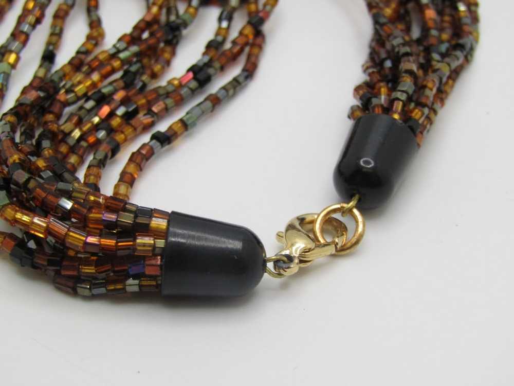 Vintage 12 Strand Amber & Black Beaded Necklace, … - image 5