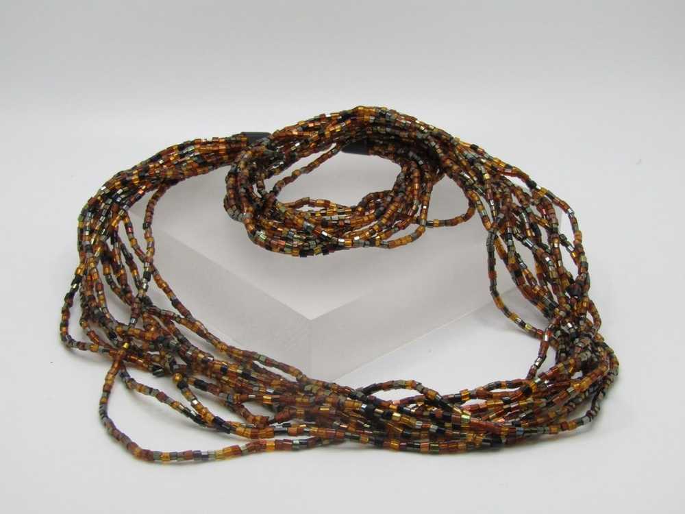 Vintage 12 Strand Amber & Black Beaded Necklace, … - image 6