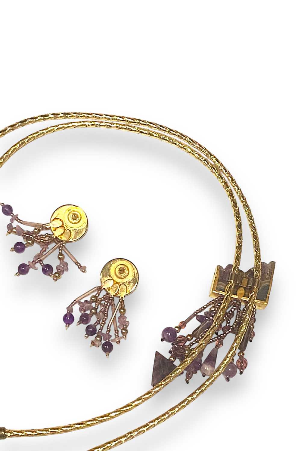 1980s Vintage Raw Amethyst Bolo Tie & Earrings Se… - image 4