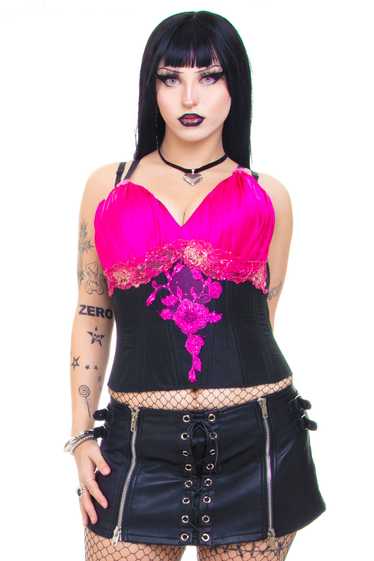 Vintage Y2K Hot Pink Floral Corset Top - L