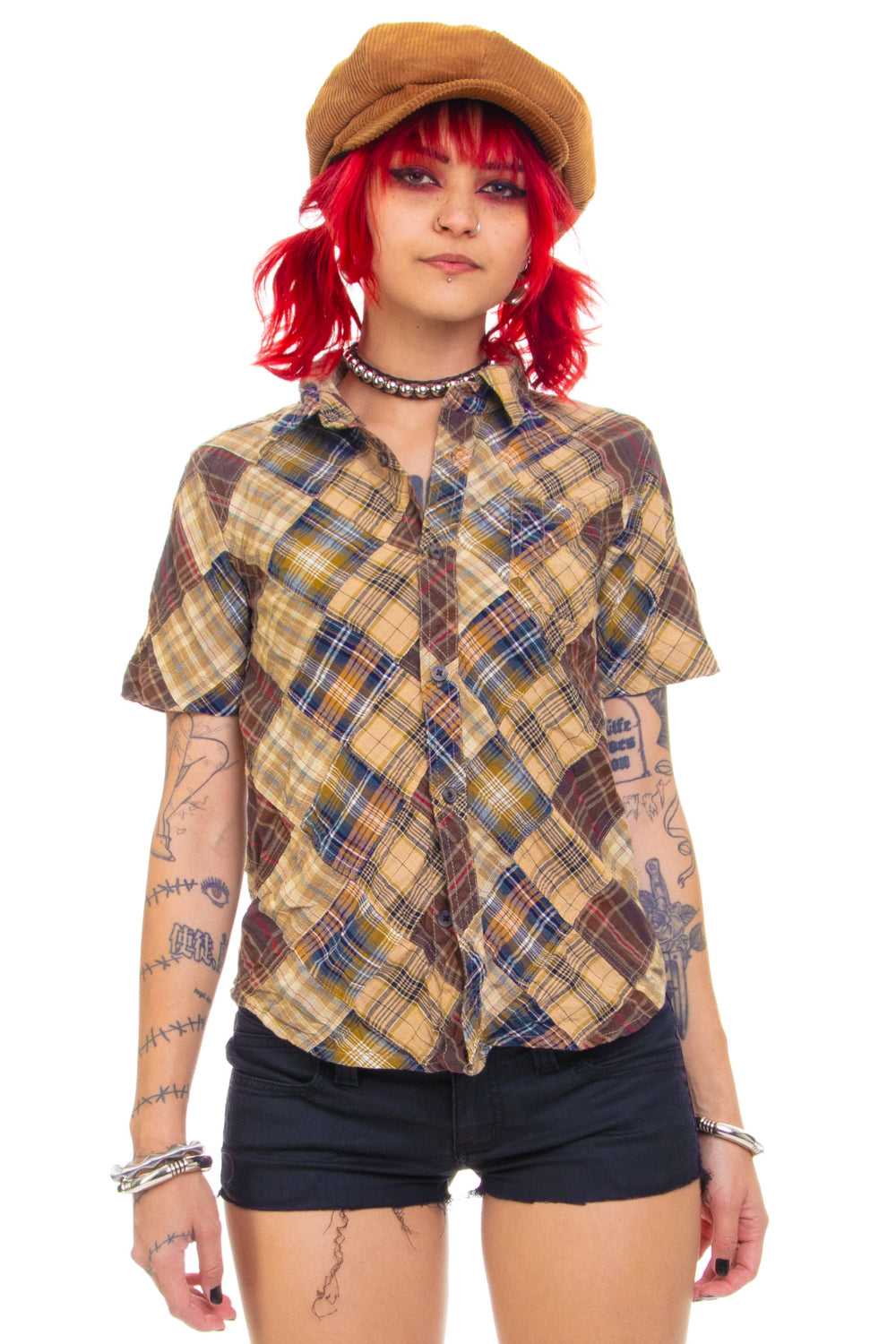 Vintage Y2K Patchwork Flannel Top - XS/S - image 1