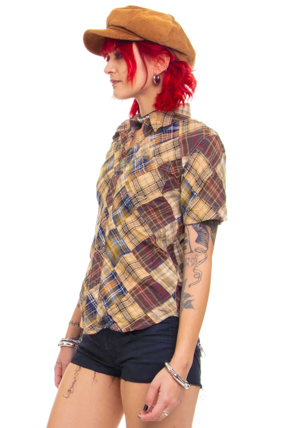 Vintage Y2K Patchwork Flannel Top - XS/S - image 3