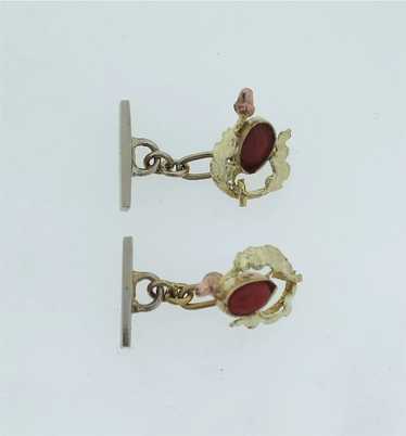 C.1900 14K YELLOW & ROSE GOLD CORAL CUFFLINKS MEN'