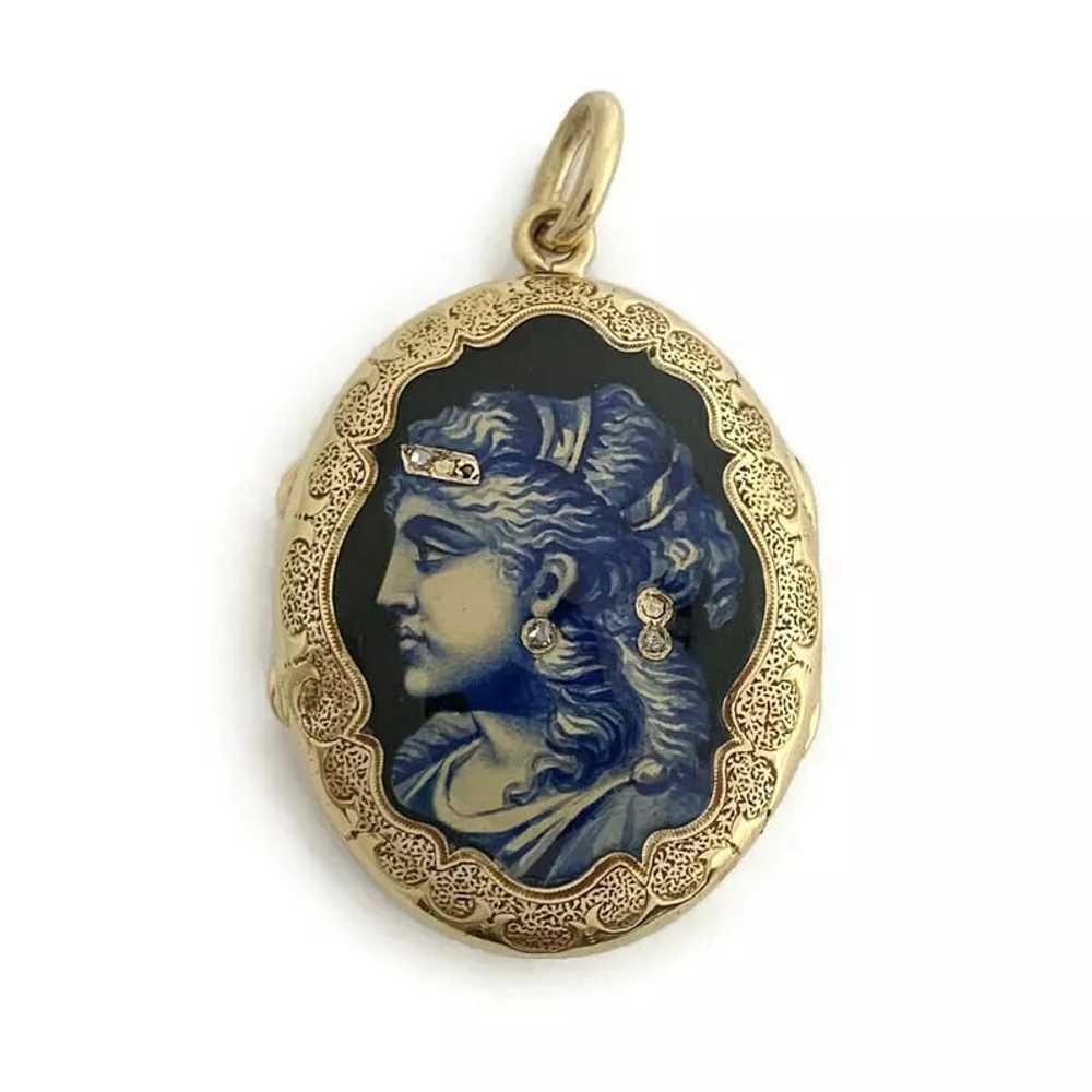 Antique Victorian Diamond Habille Cameo Locket Pe… - image 1