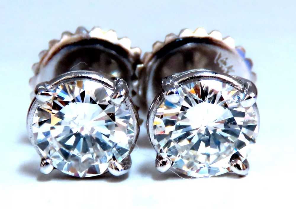 Diamond Studs GIA Certified 2.07ct Earrings 14kt - image 1