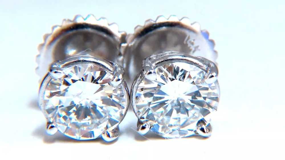 Diamond Studs GIA Certified 2.07ct Earrings 14kt - image 2