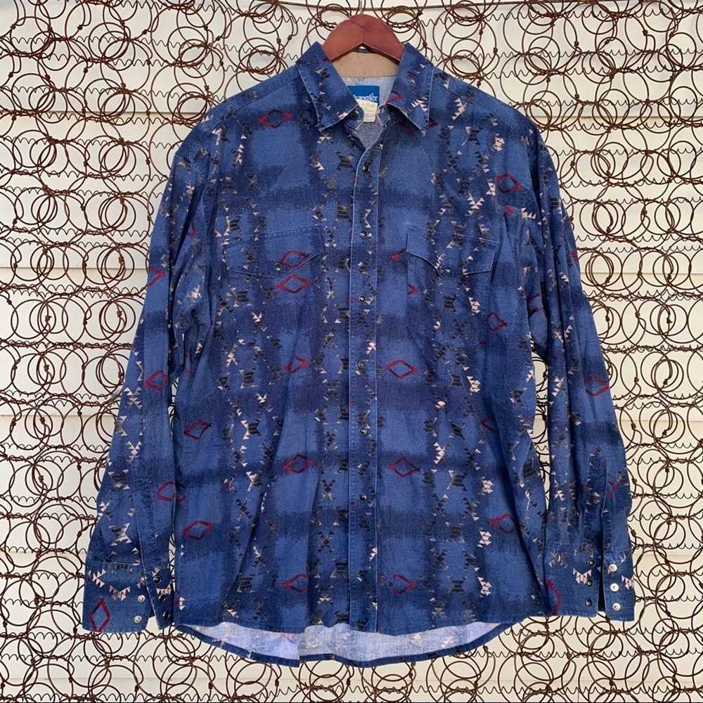 Wrangler Vintage Wrangler blue aztec tribal flann… - image 1