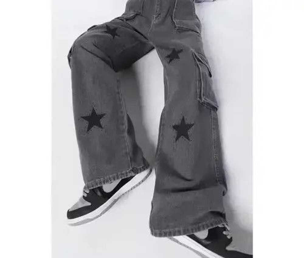 Streetwear Vintage Grey High Waist Straight Baggy… - image 1