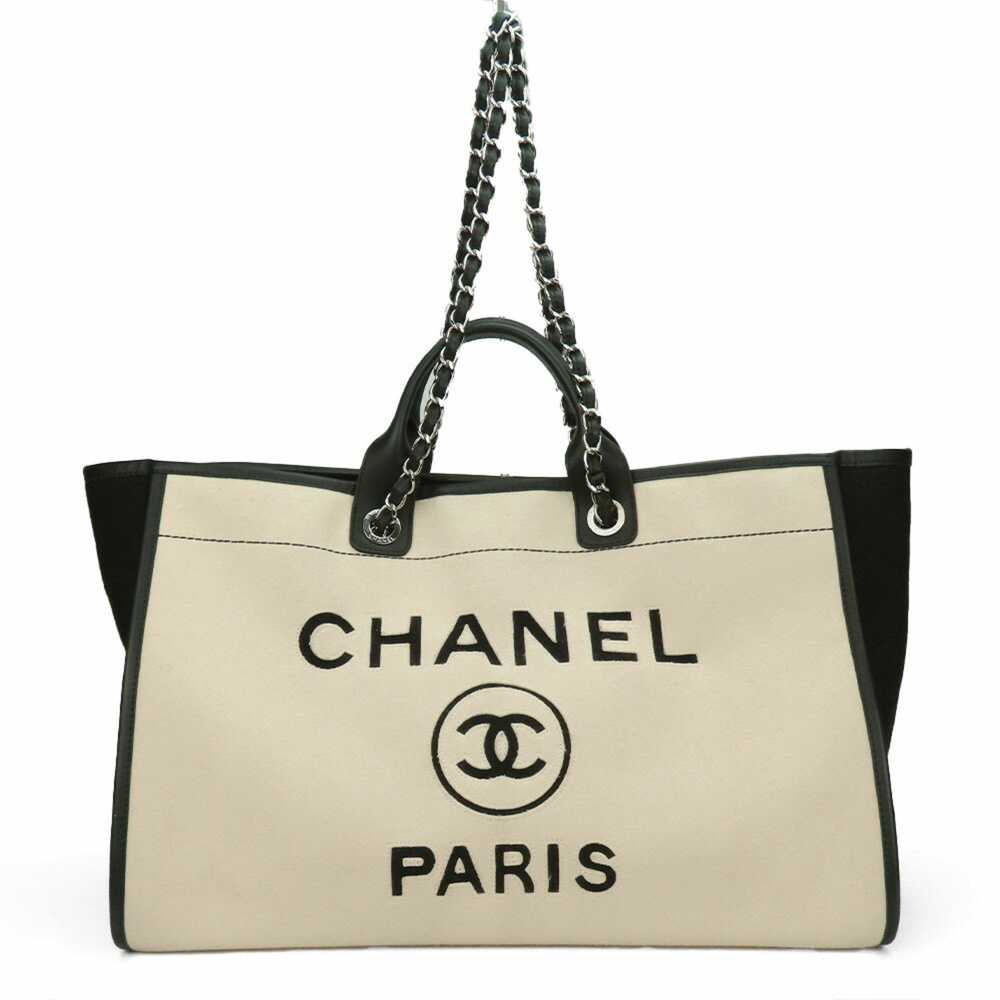 Chanel CHANEL Tote Bag Deauville Wool Leather Cre… - image 11