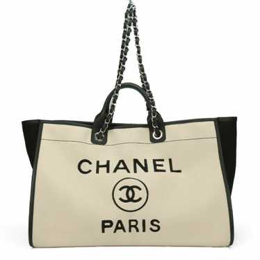 Chanel CHANEL Tote Bag Deauville Wool Leather Cre… - image 1