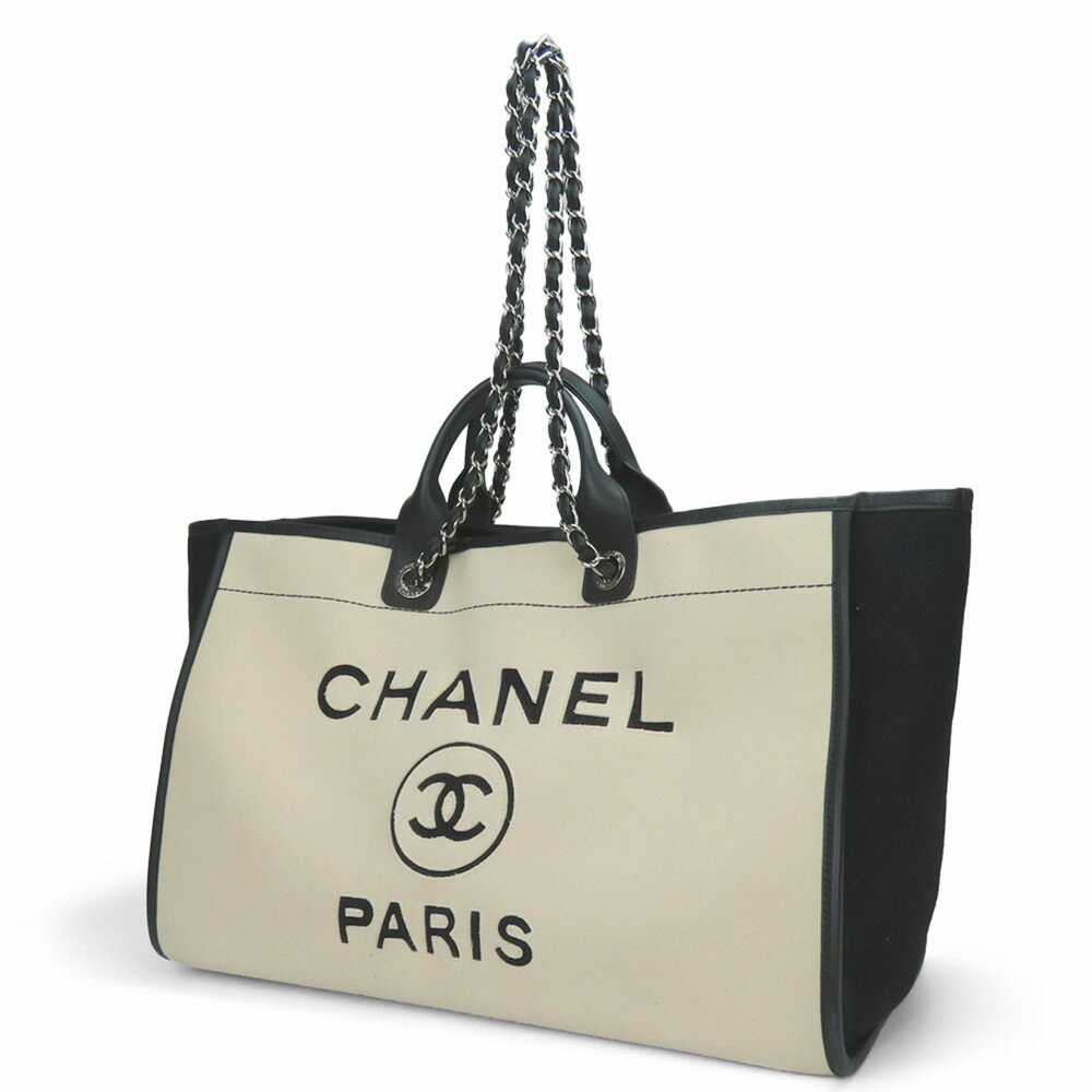 Chanel CHANEL Tote Bag Deauville Wool Leather Cre… - image 2