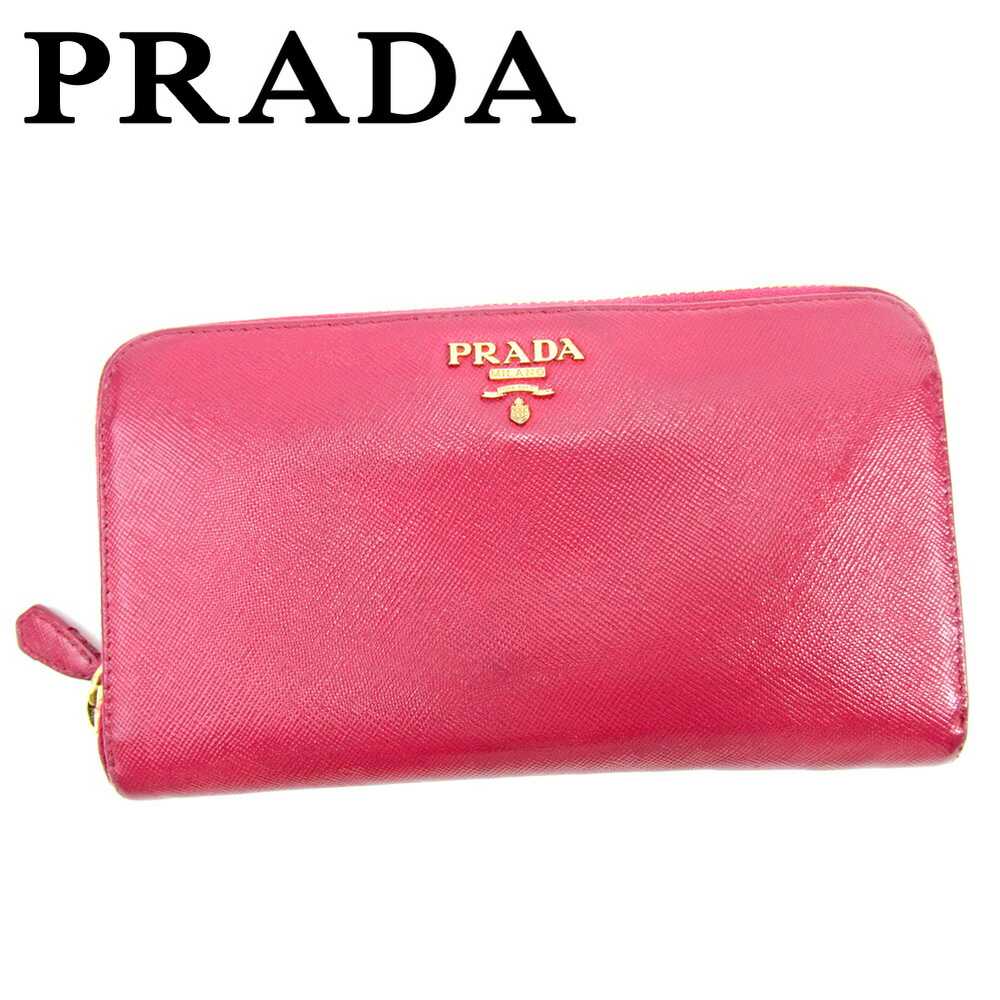 Prada Long Wallet Round Zipper Pink Leather PRADA… - image 1