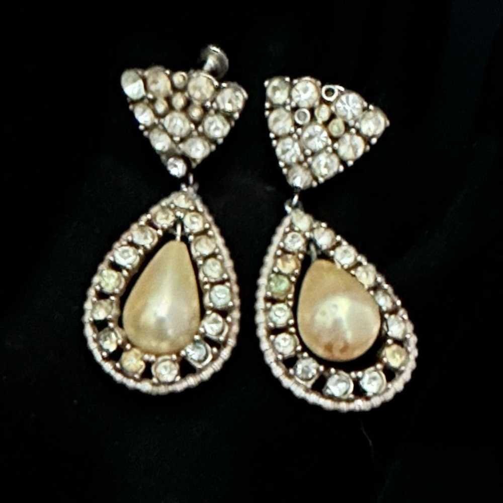 Brand Vintage Bridal Pearl And Rhinestone Earrings - image 3