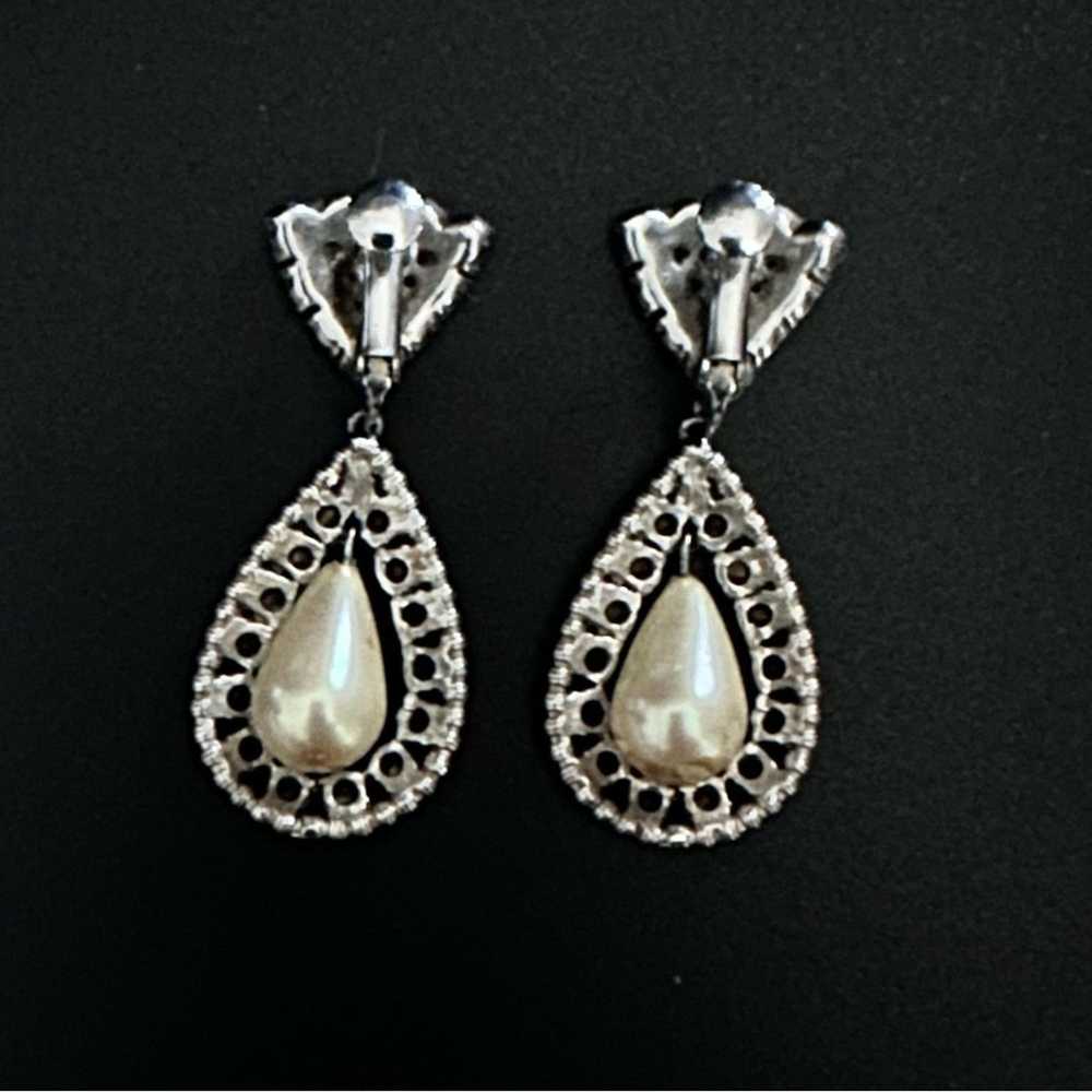 Brand Vintage Bridal Pearl And Rhinestone Earrings - image 5