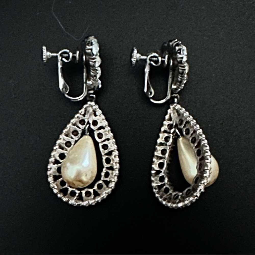 Brand Vintage Bridal Pearl And Rhinestone Earrings - image 6