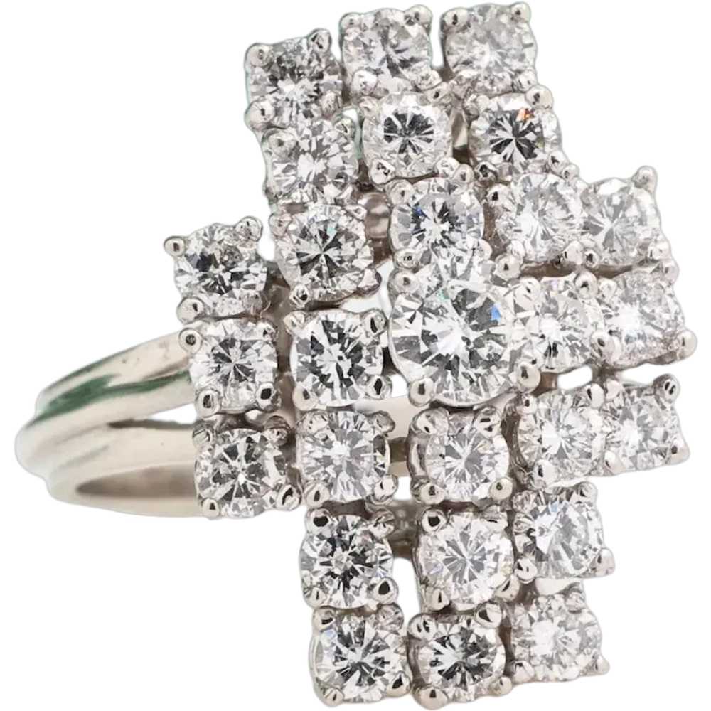 Cascading Diamond Cocktail Ring 18K White Gold 2.… - image 1