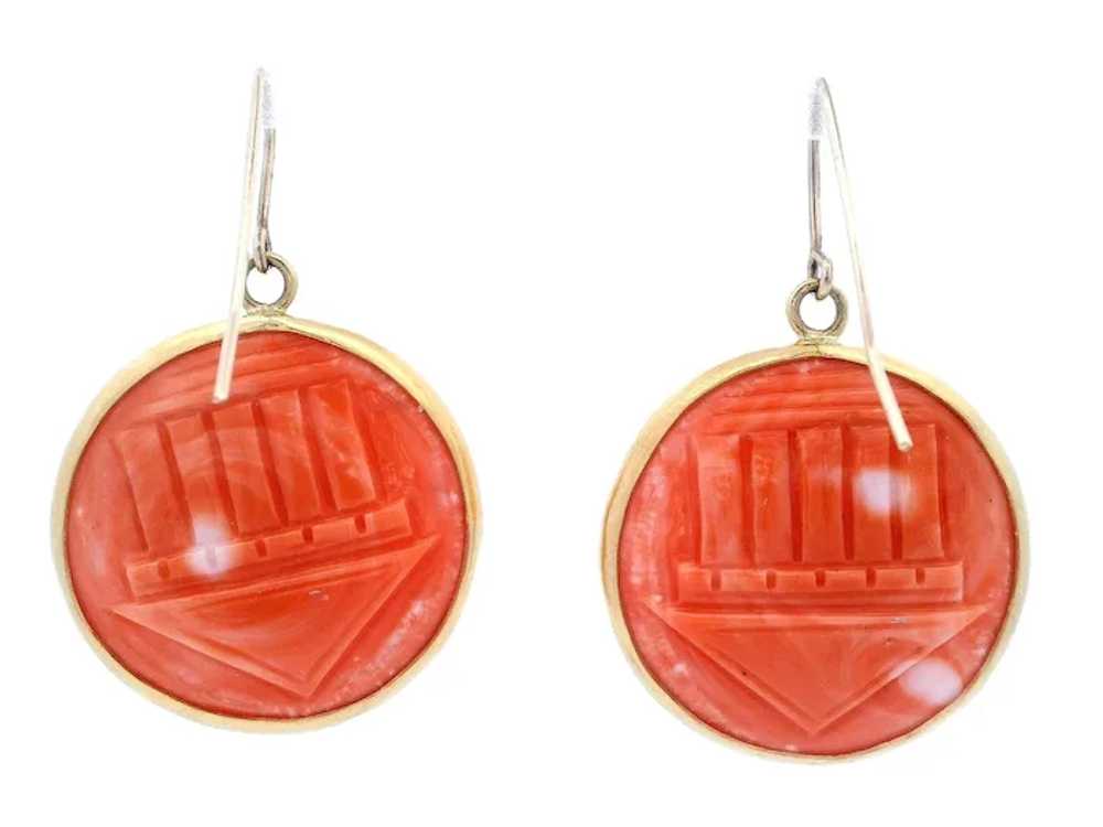 Vintage 18kt yellow Gold Coral Cameos Earrings - image 3