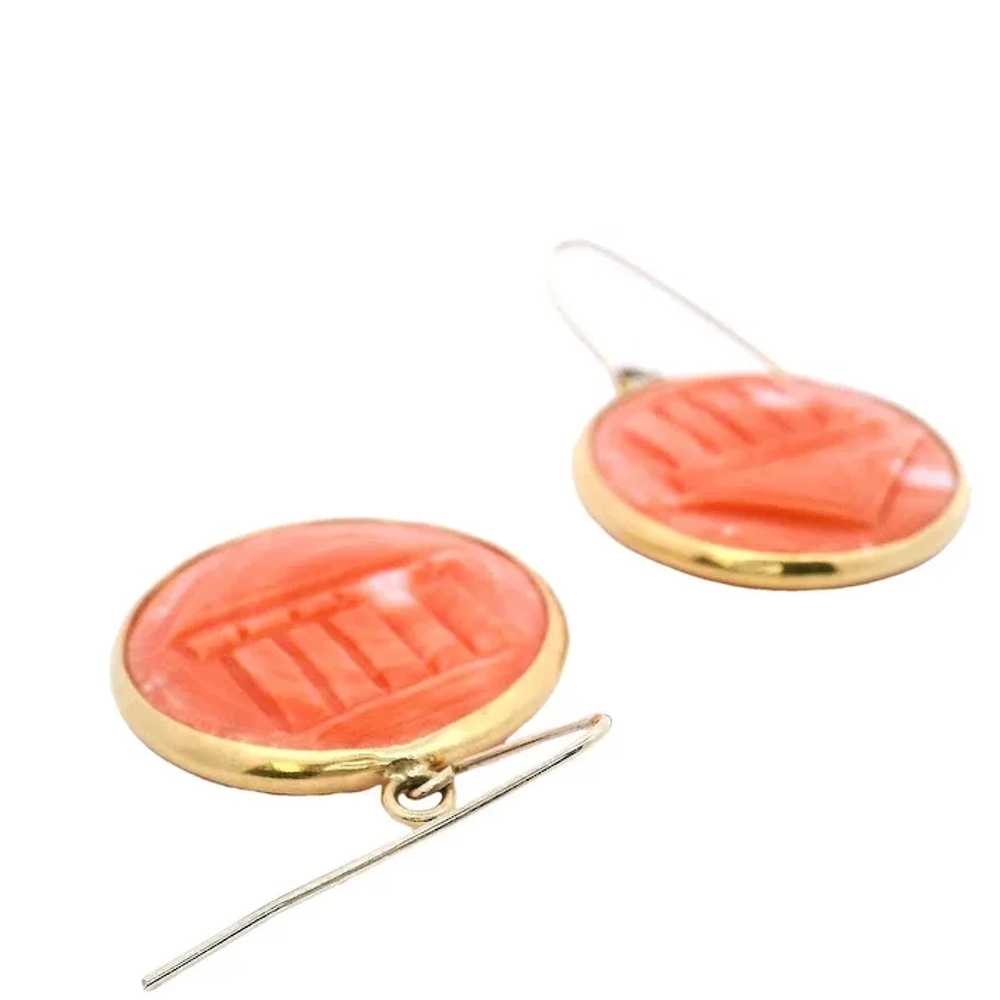 Vintage 18kt yellow Gold Coral Cameos Earrings - image 6