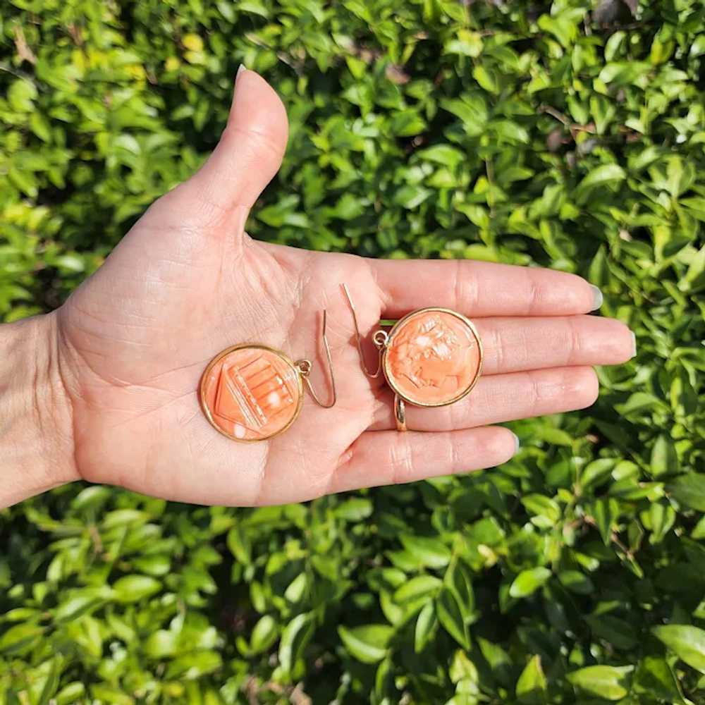 Vintage 18kt yellow Gold Coral Cameos Earrings - image 8