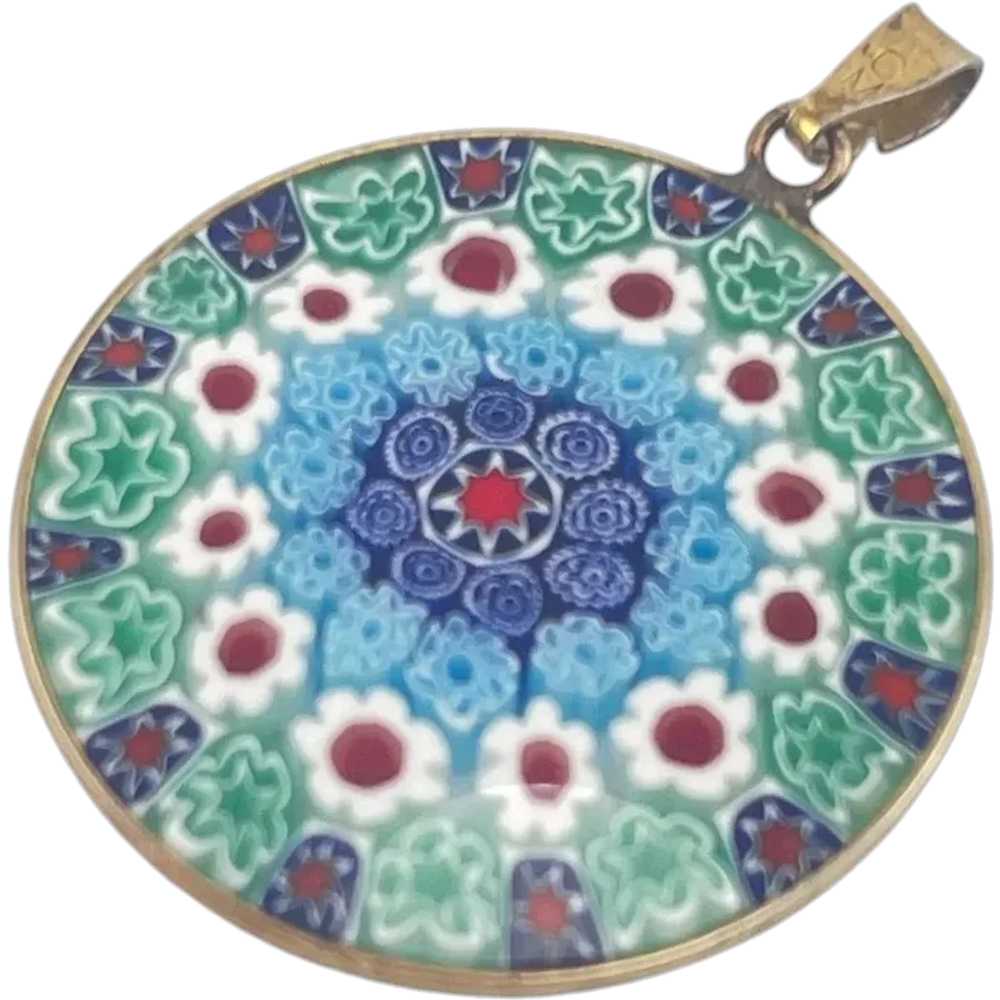 Millefiori Round Pendant Necklace With Intricate … - image 1