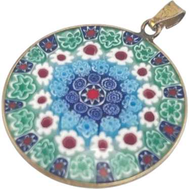 Millefiori Round Pendant Necklace With Intricate … - image 1