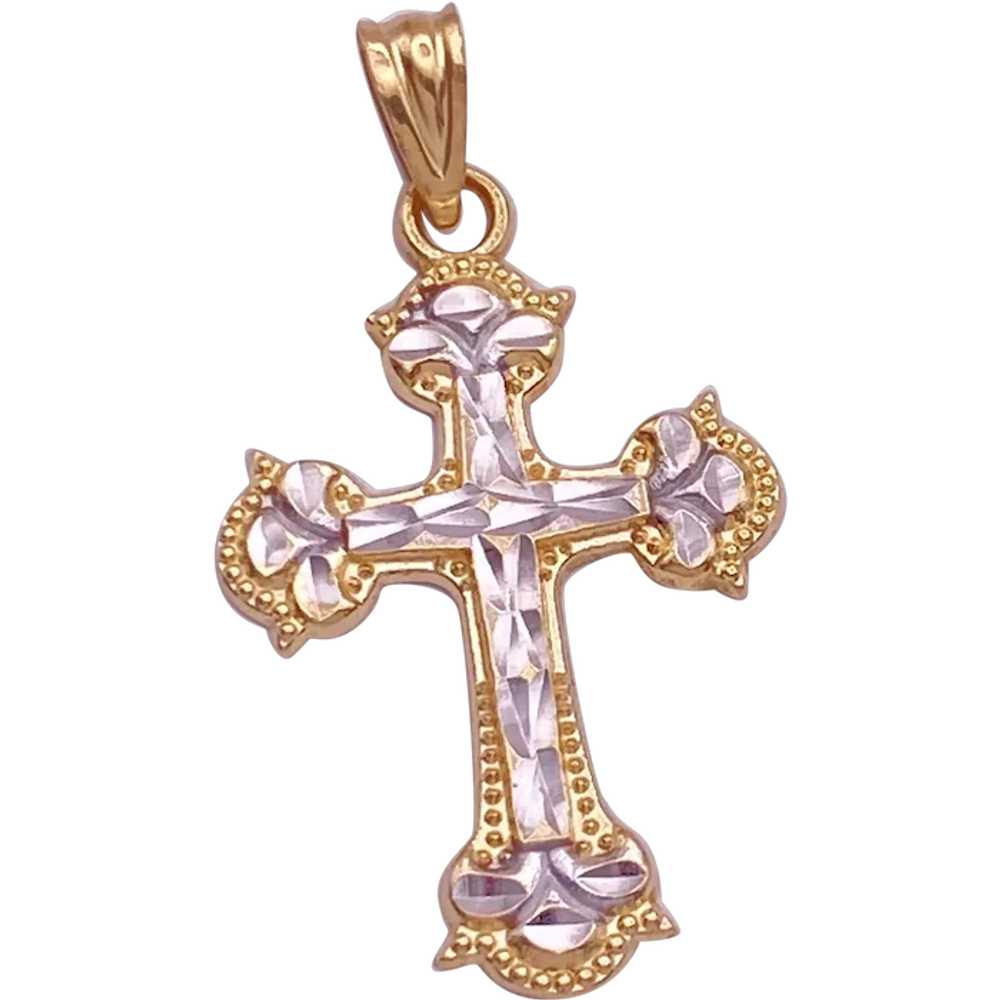 Estate Ornate Cross Pendant 10K Gold - image 1