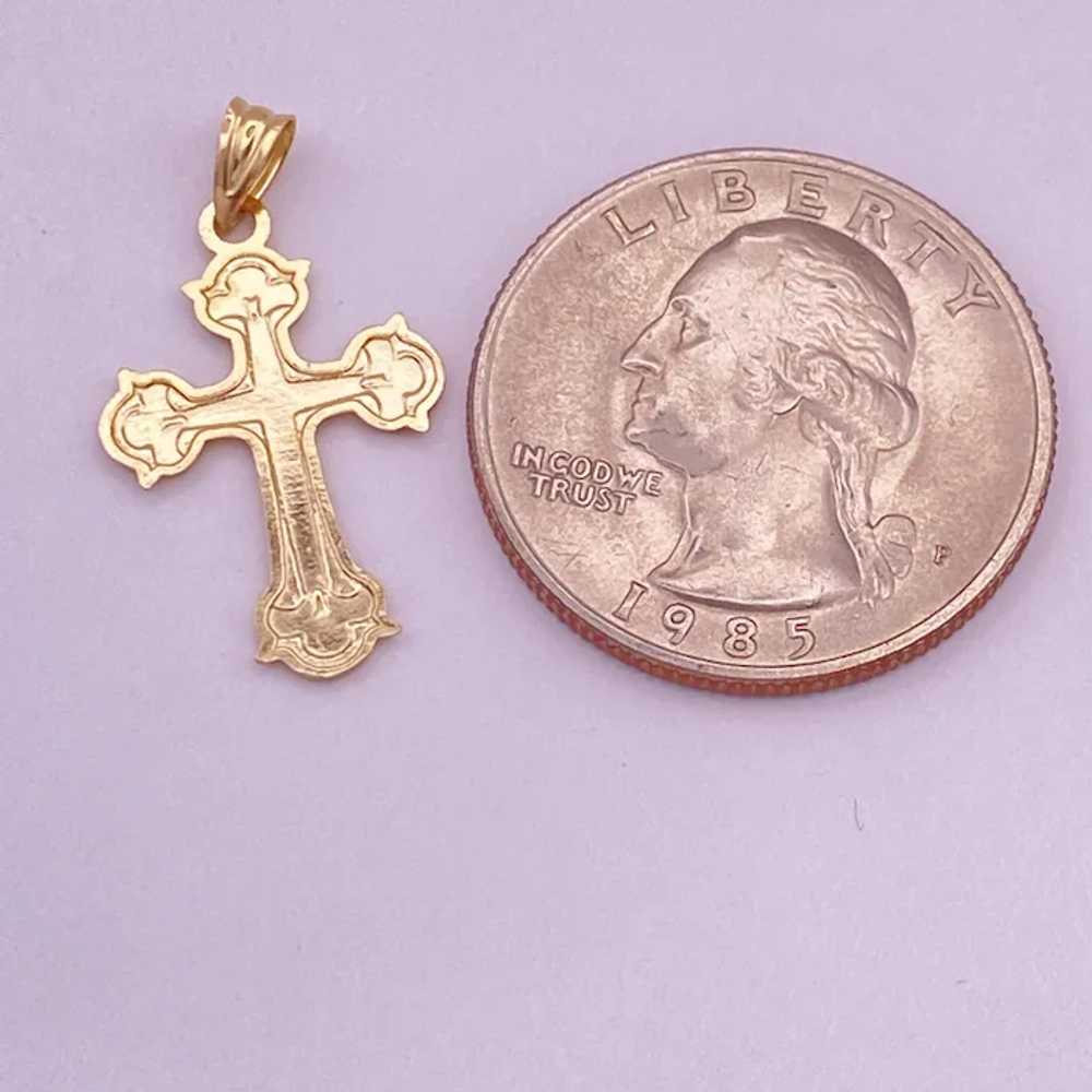 Estate Ornate Cross Pendant 10K Gold - image 2