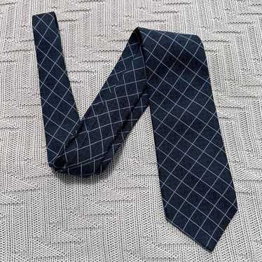 Burberry Burberry navy windowpane plaid silk tie - image 1