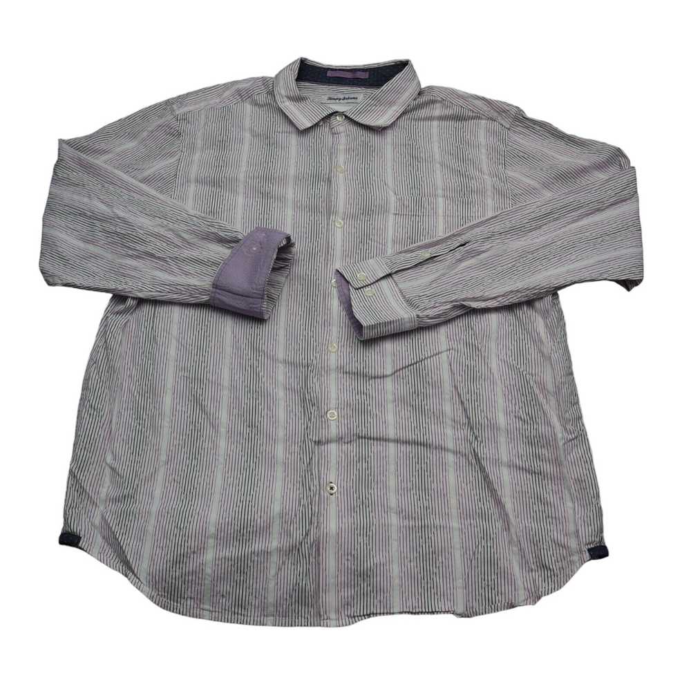 Tommy Bahama Shirt Mens XL Purple Striped Flip Cu… - image 1