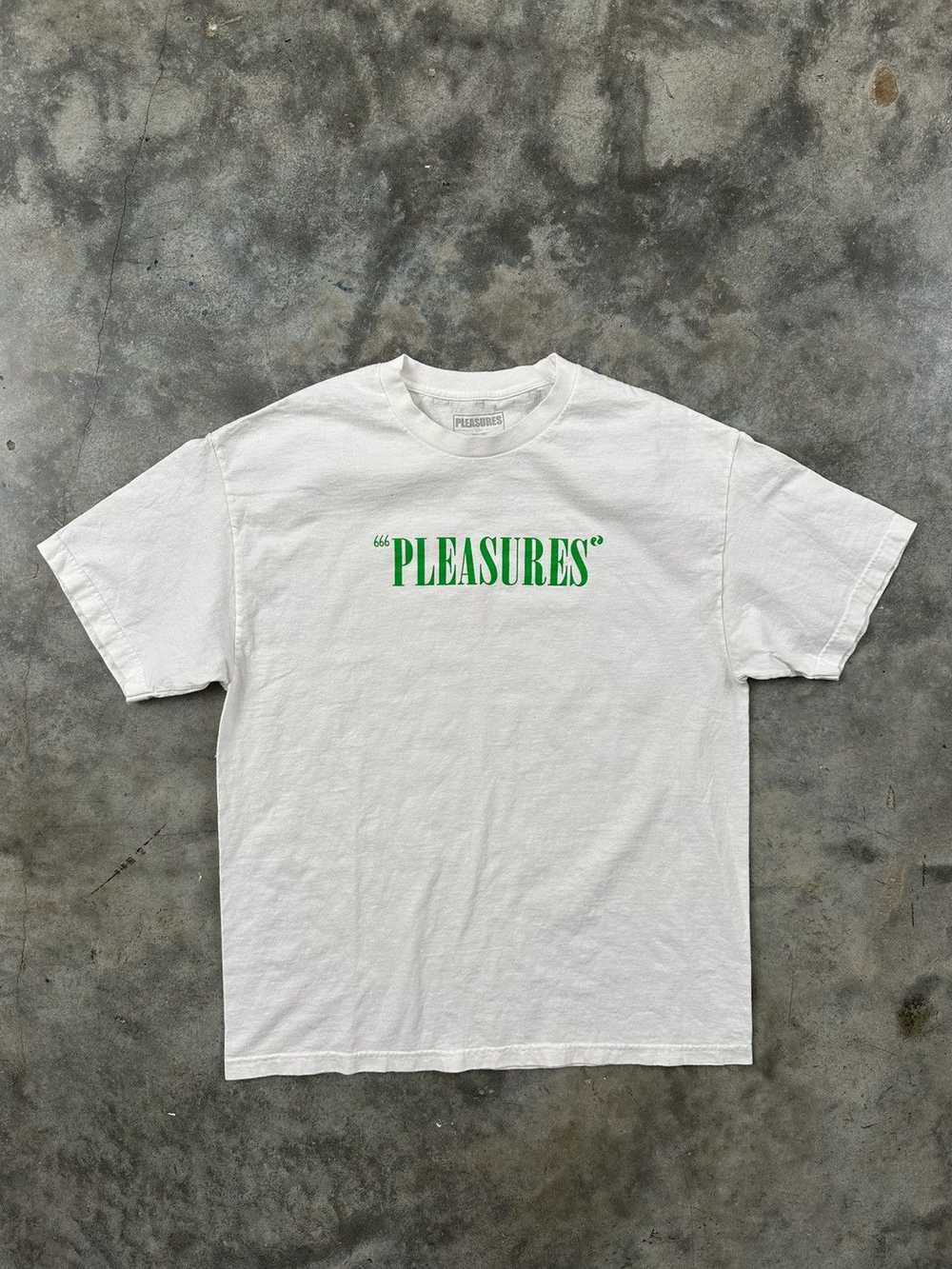 Pleasures Pleasures OG White + Green Logo Tee Sz.… - image 1