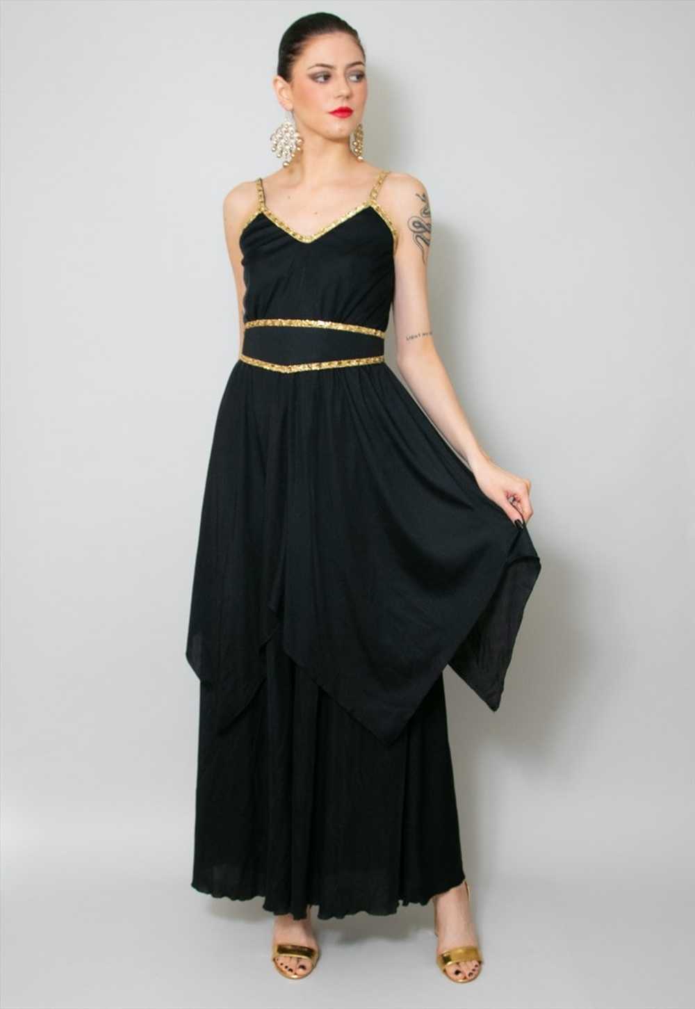 70's Vintage John Charles Black Gold Evening Maxi… - image 1