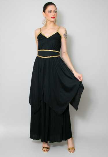 70's Vintage John Charles Black Gold Evening Maxi… - image 1