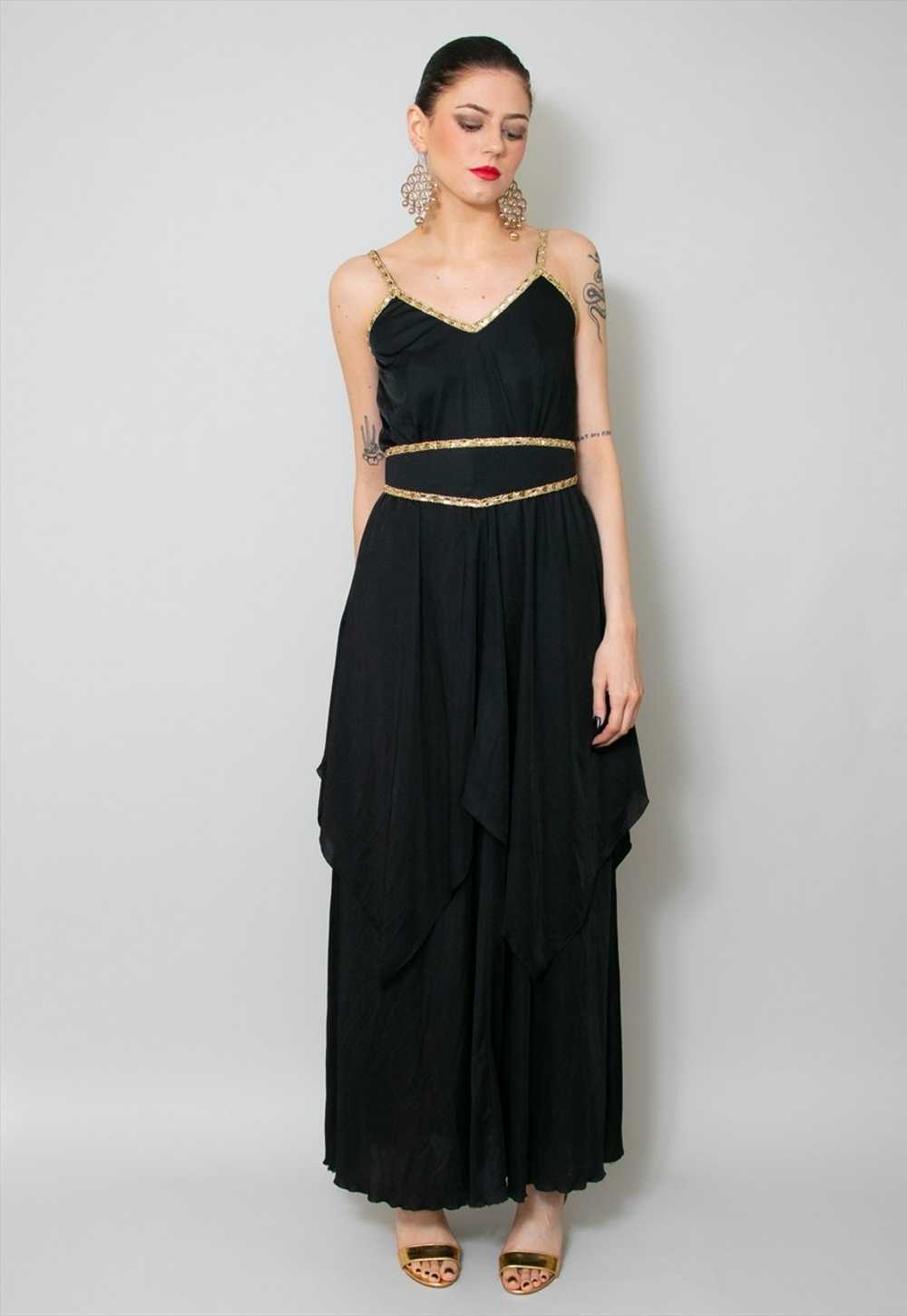 70's Vintage John Charles Black Gold Evening Maxi… - image 3