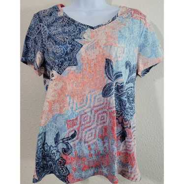 Chicos Zenergy Blue Pink Floral Print Top 1 Medium