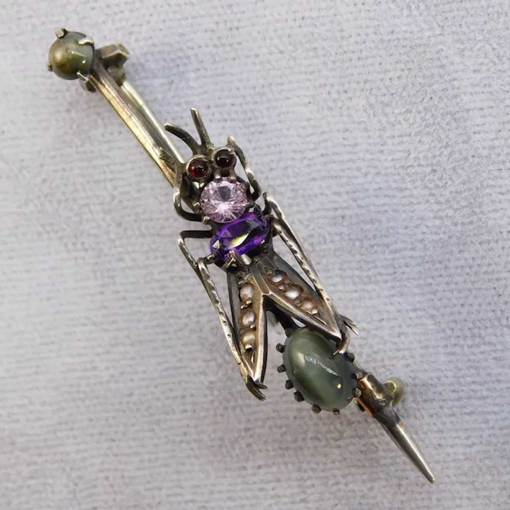 Antique Victorian Insect Brooch Chrysoberyl Cat's… - image 3