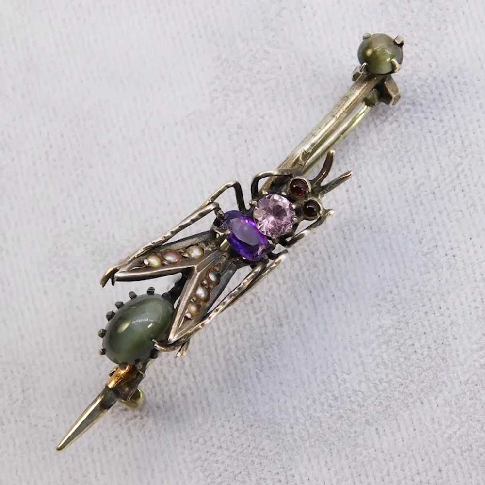 Antique Victorian Insect Brooch Chrysoberyl Cat's… - image 9