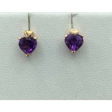 10k Heart Amethyst Stud Earrings