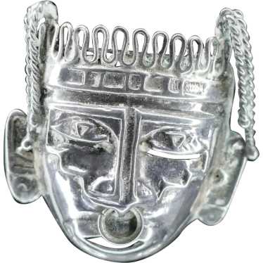 Vintage Mexican Sterling Silver Mask Brooch Signed