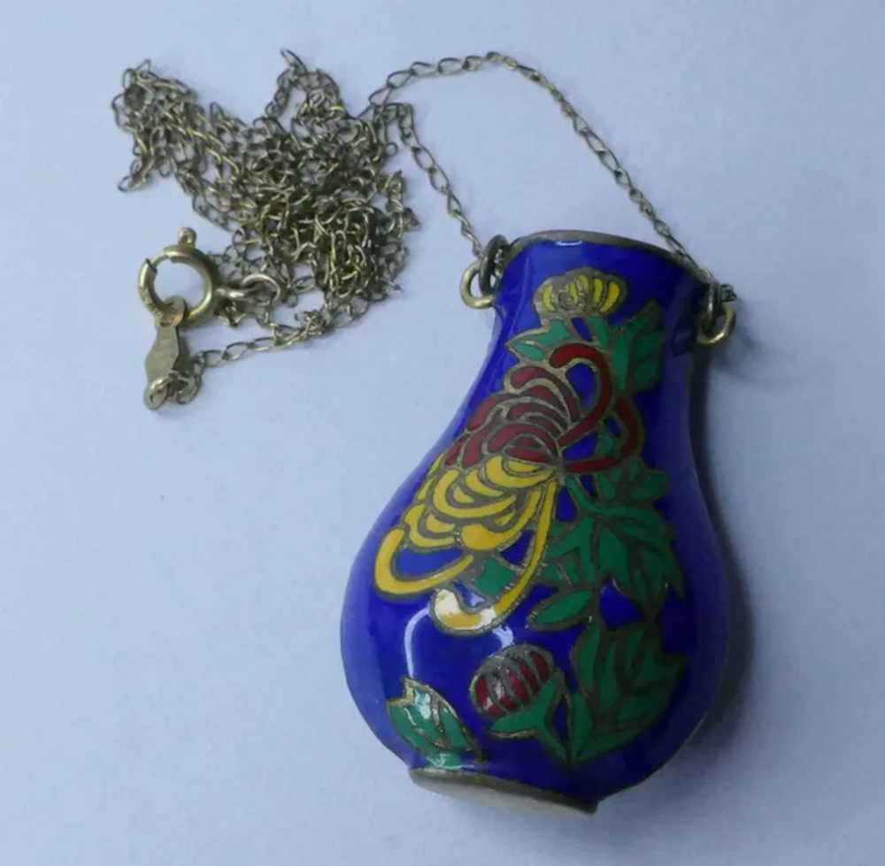 Vintage Enamel Scent Pot Vase Necklace With Solid… - image 5