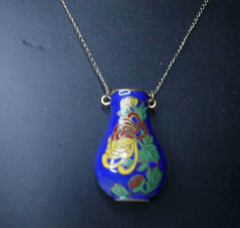 Vintage Enamel Scent Pot Vase Necklace With Solid… - image 8