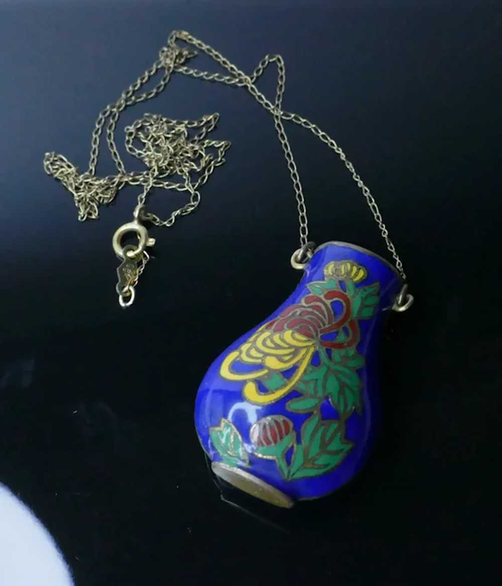 Vintage Enamel Scent Pot Vase Necklace With Solid… - image 9