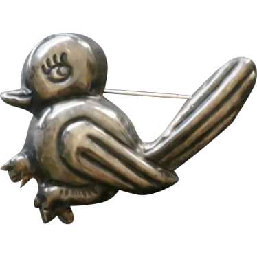 Early Mexican Silver Bird Brooch Puffy - Cartoon L