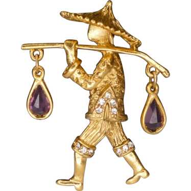 Vintage Gold Tone Iconic Water Carrier Brooch Purp