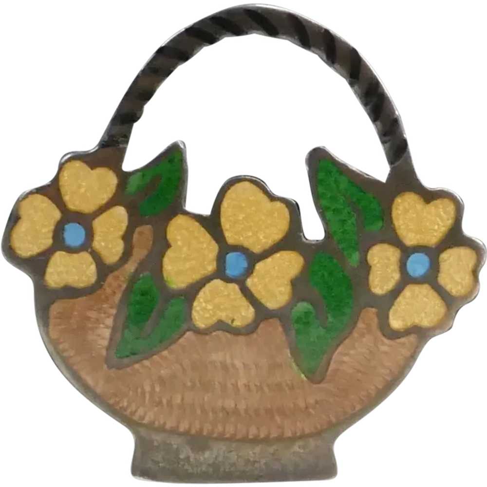 Vintage Sterling Enamel Mexican Basket Of Flowers… - image 1